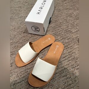 BNIB white harlow slides